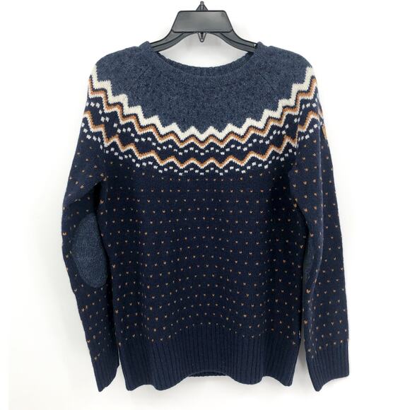 FJALLRAVEN Womens Ovik Sweater Medium Blue Dark Navy Fairisle Wool Crewneck NWT - Picture 5 of 11
